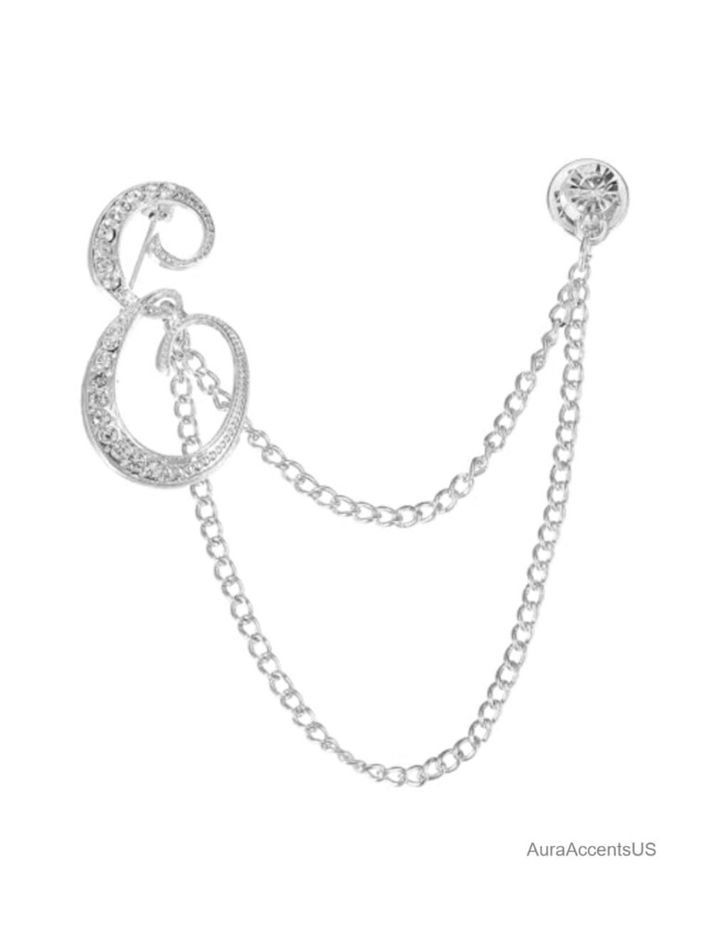 Letter Hanging Chain Brooch Suit Pin Alloy Rhinestone Lapel Pin for Jackets